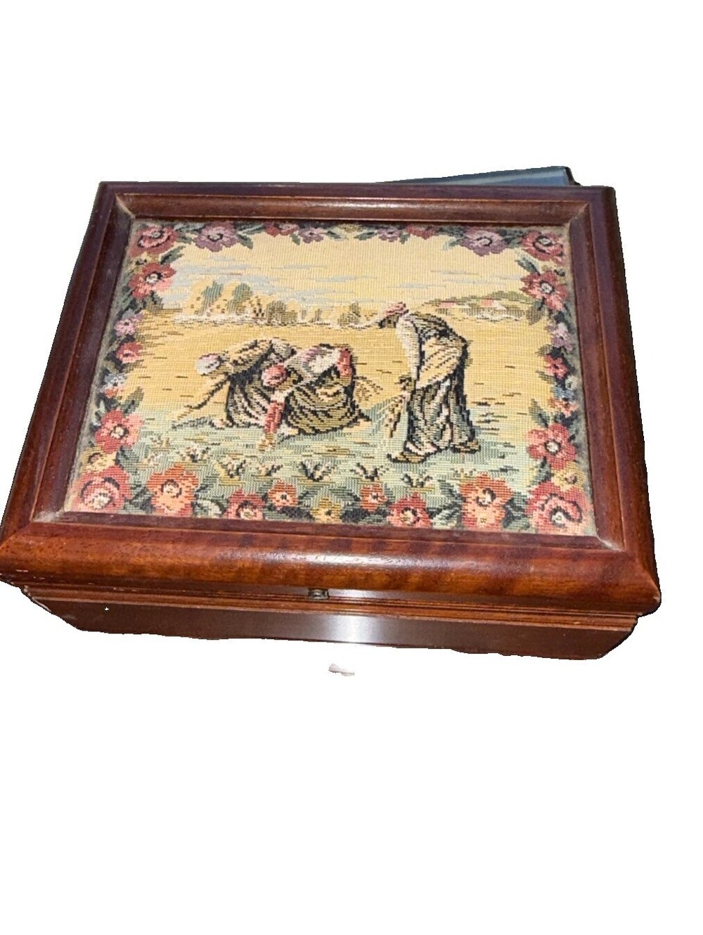 Vintage Tapestry Jewelry Chest/Box Wood, 2-tier Velvet